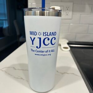 White and Blue Tumbler with Lid